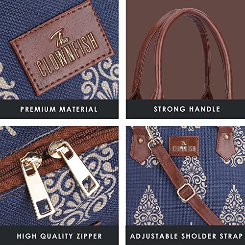 THE CLOWNFISH Montana Series Handbag for Women Office Bag Ladies Purse Shoulder Bag Tote For Women College Girls (Navy Blue-Design) - SaumyasStore