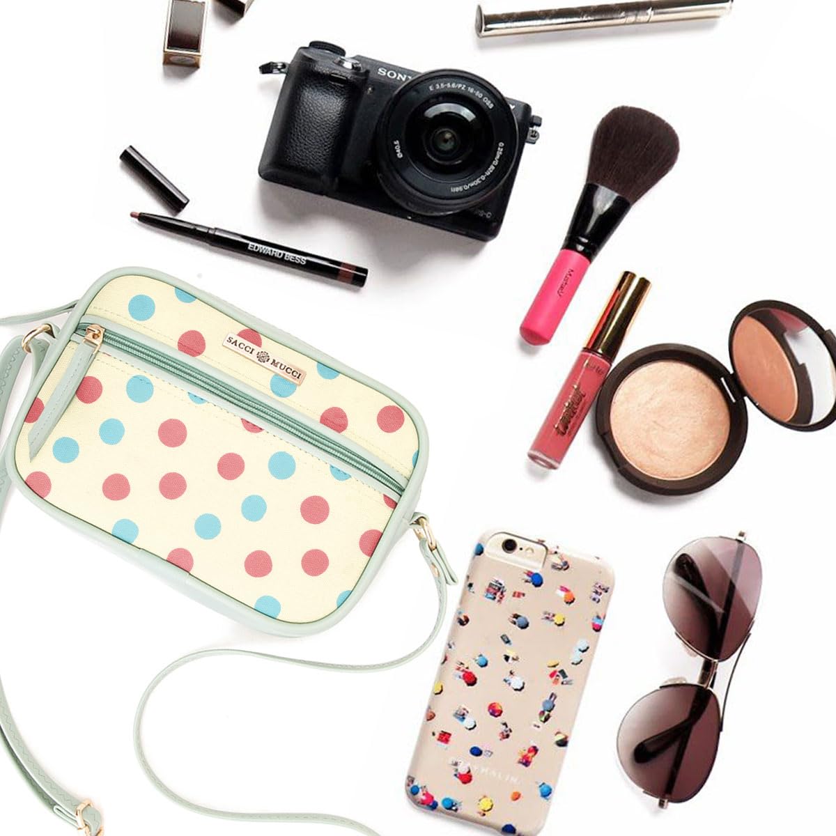 SACCI MUCCI Boxy Shoulder Sling Crossbody Bag for Women, Stylish Sling Bag For Girls, Ladies Purse, Shoulder Bag, Gift for Girls - Cute Polka (Mint Green) - SaumyasStore