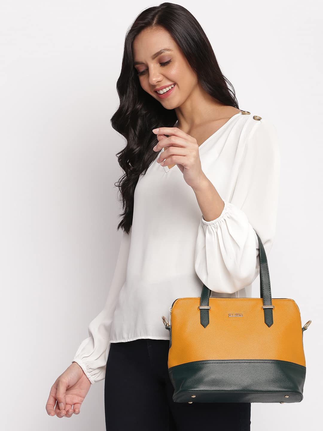 KLEIO PU Leather Twin Colour Hand Bag Purse For Girls Women Ladies (Dark Brown::White) (HO9003KL-DBWH) - SaumyasStore