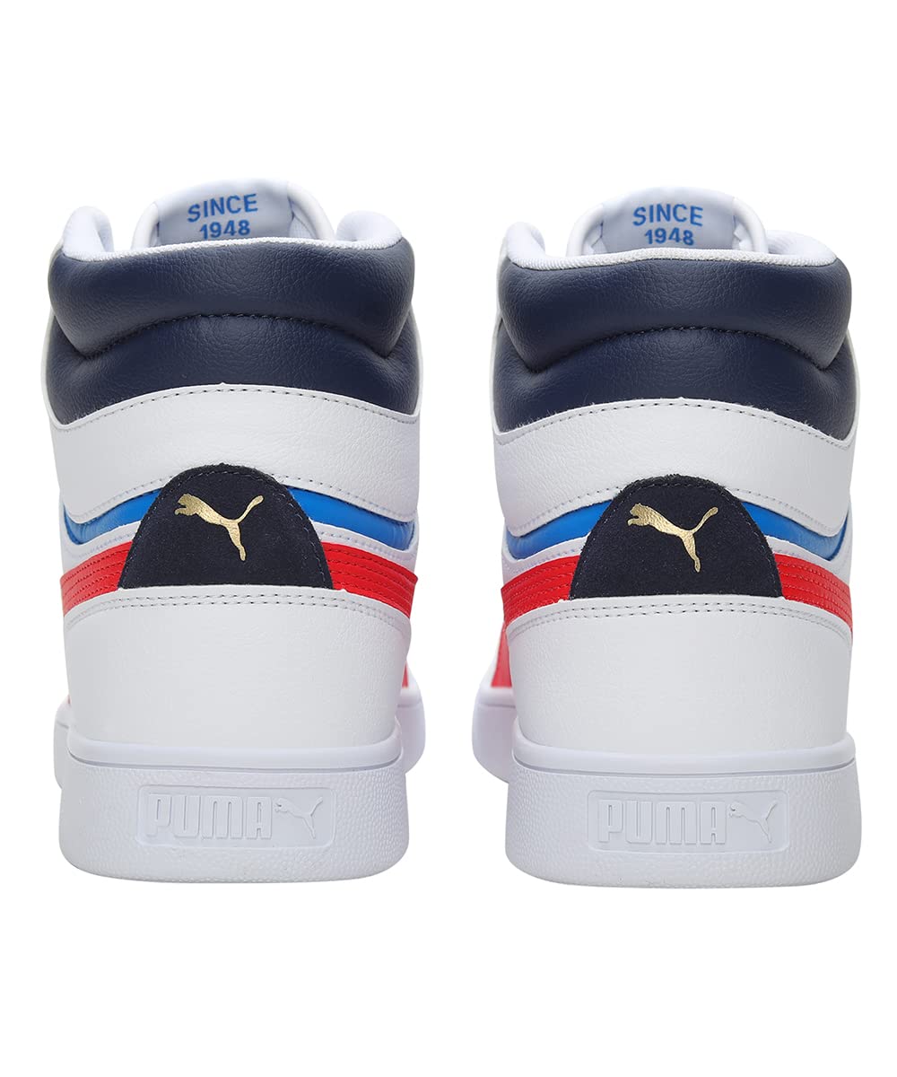 Puma Unisex Shuffle Mid Sneaker, Puma White-High Risk Red-Peacoat-Puma Team Gold) - SaumyasStore