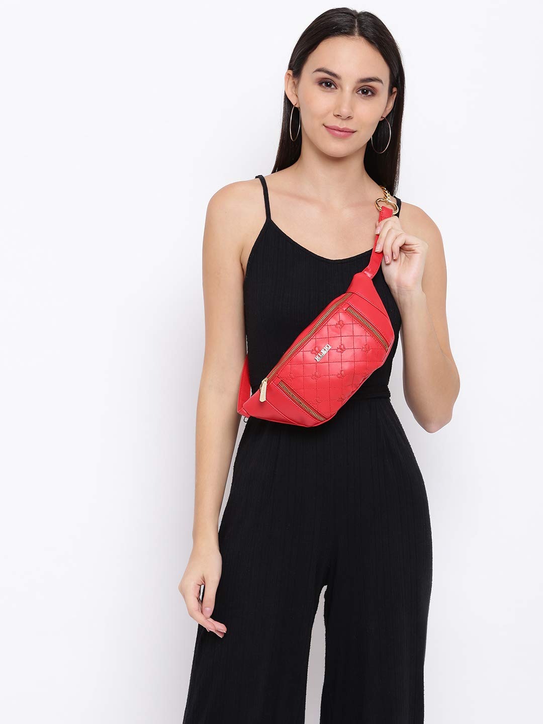 KLEIO Quilted Chain Sling Waist Belt Pouch for Women Girls (HO8017KL-RE) (Red) - SaumyasStore