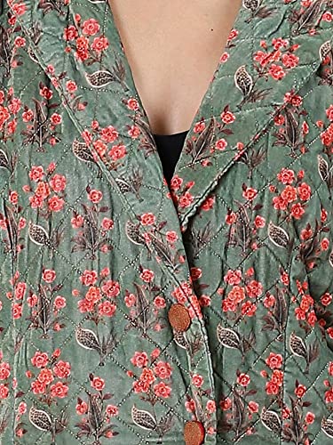 Ritu Kumar Green Printed Velvet Jacket - SaumyasStore