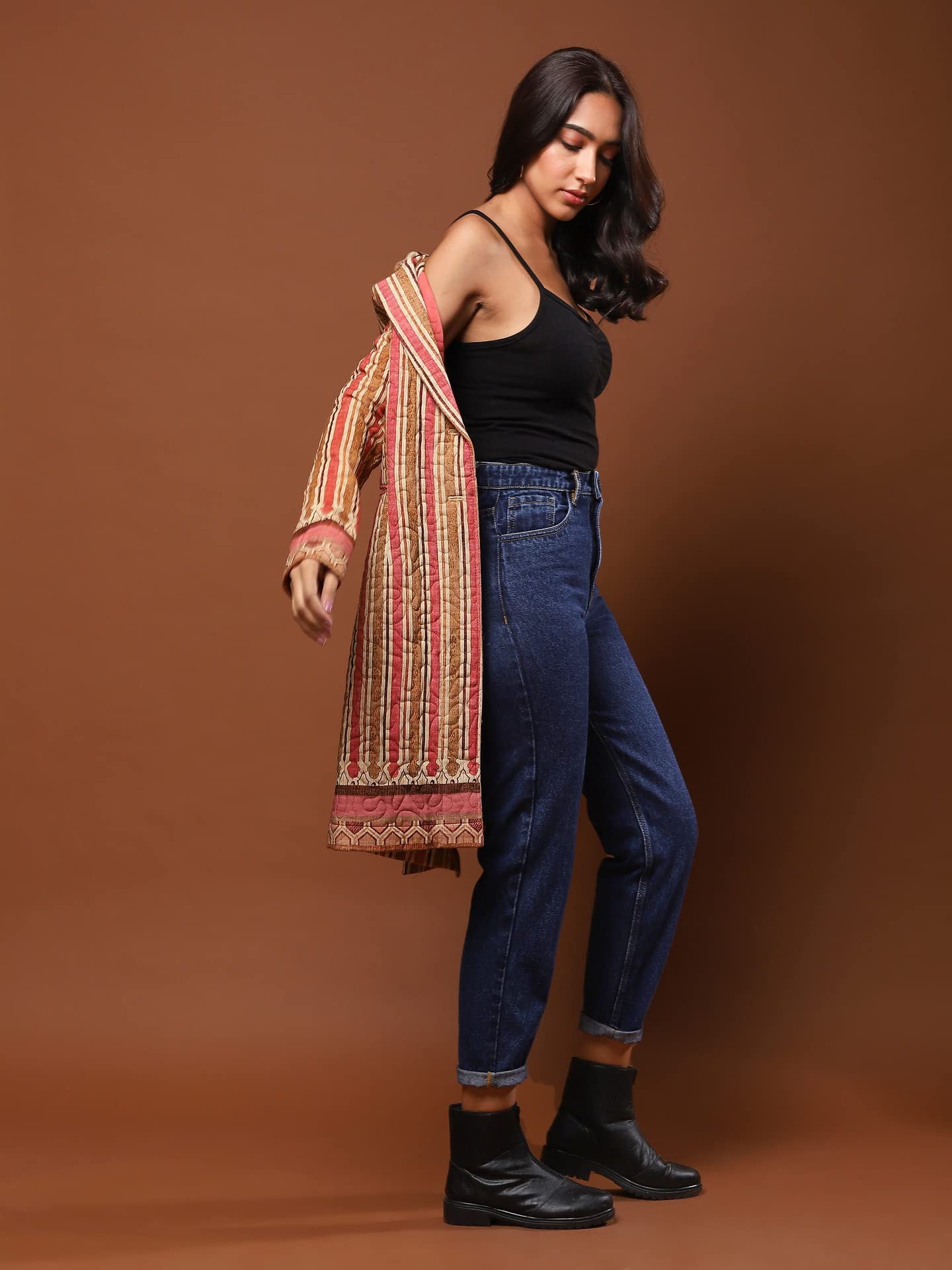 Aarke Ritu Kumar Brown Striped Trench Coat - SaumyasStore