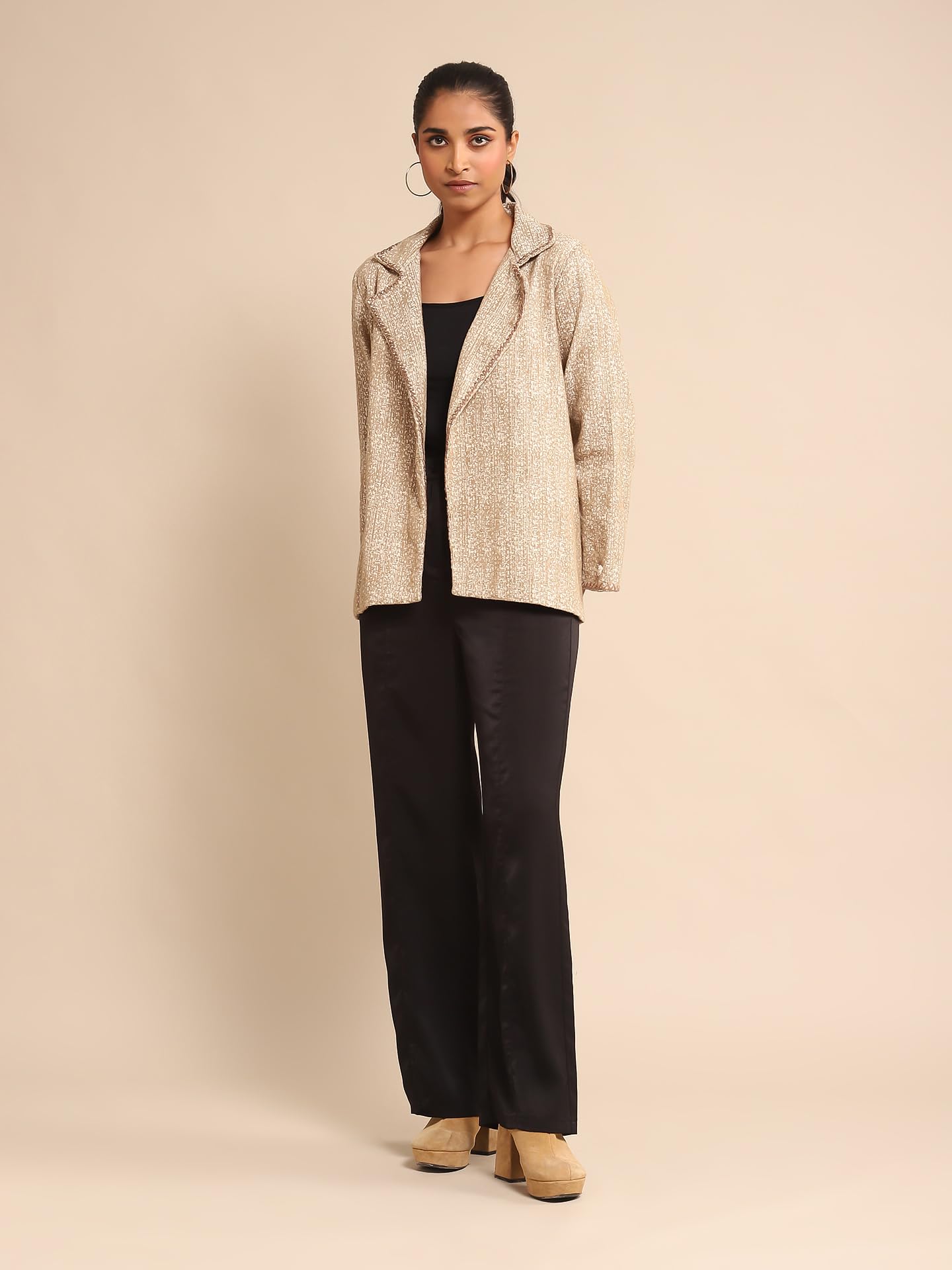 Ritu Kumar Beige Cotton Jacquard Jacket - SaumyasStore