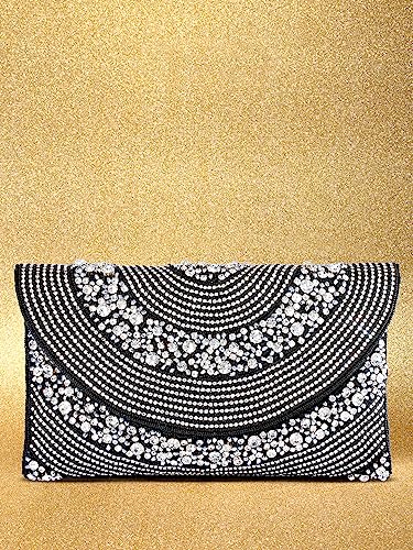 Peora Black Silver Clutch Purses for Women Handmade Evening Handbag Stylish Bridal Fashion Clutch Bag for Girls - SaumyasStore