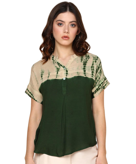 Maaesa Ombre Dyed Rayon Regular Tops for Women (Olive) - SaumyasStore