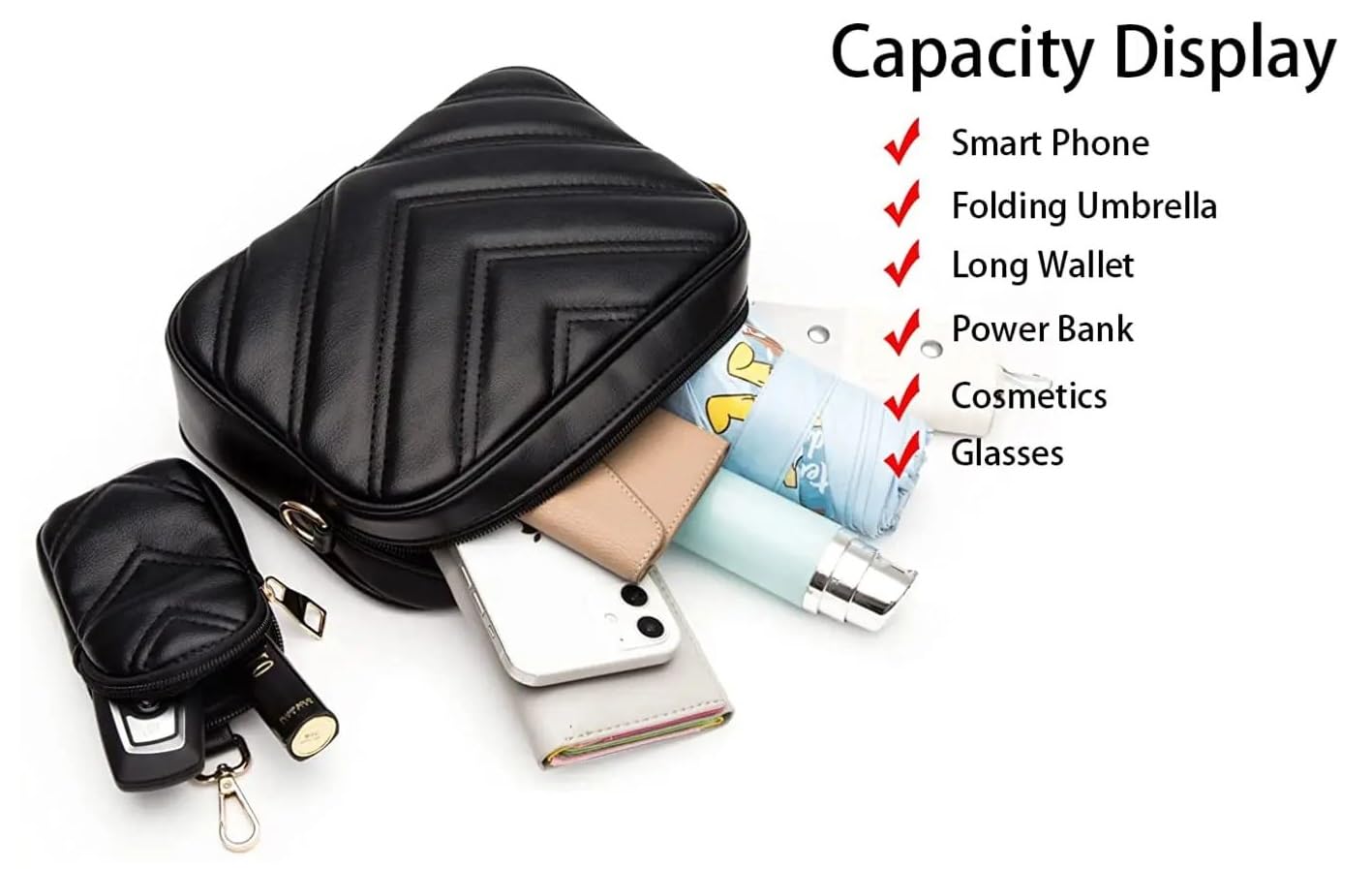 ADISA Women's Girls Cross Body Sling Bag with Pouch (SL5127_Black) - SaumyasStore