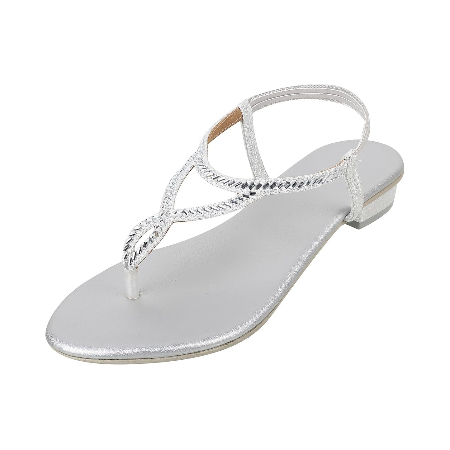 Mochi Women Silver Velvet Comfort & Flat Sandal UK/6 EU/39 (35-4917) - SaumyasStore