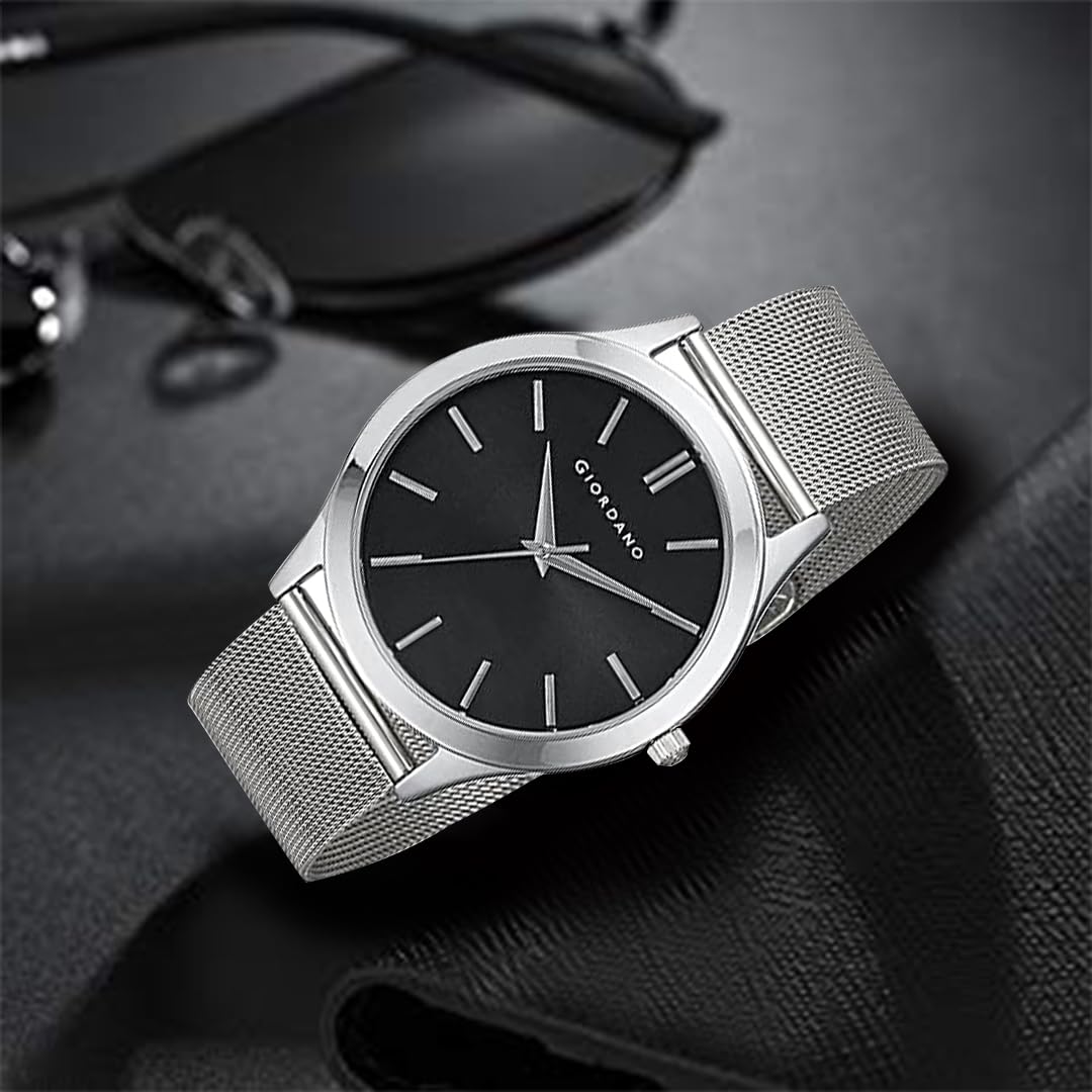 Giordano Analog Wrist Watch for Man with Color Variant |Classy Wired Mesh Band - A1051 - SaumyasStore