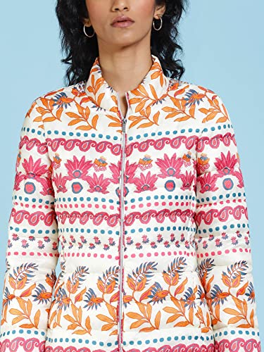 Label RITU KUMAR Women's Leaf Regular Jacket JKTDP001N30093749-OFF WHITE-M - SaumyasStore