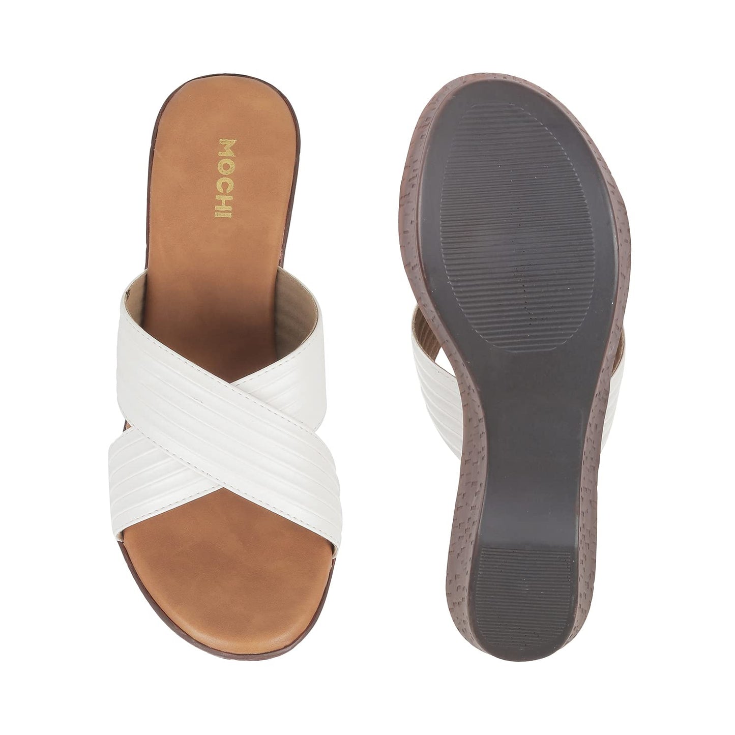 Mochi Women White Wedge Heel Slip-on - SaumyasStore