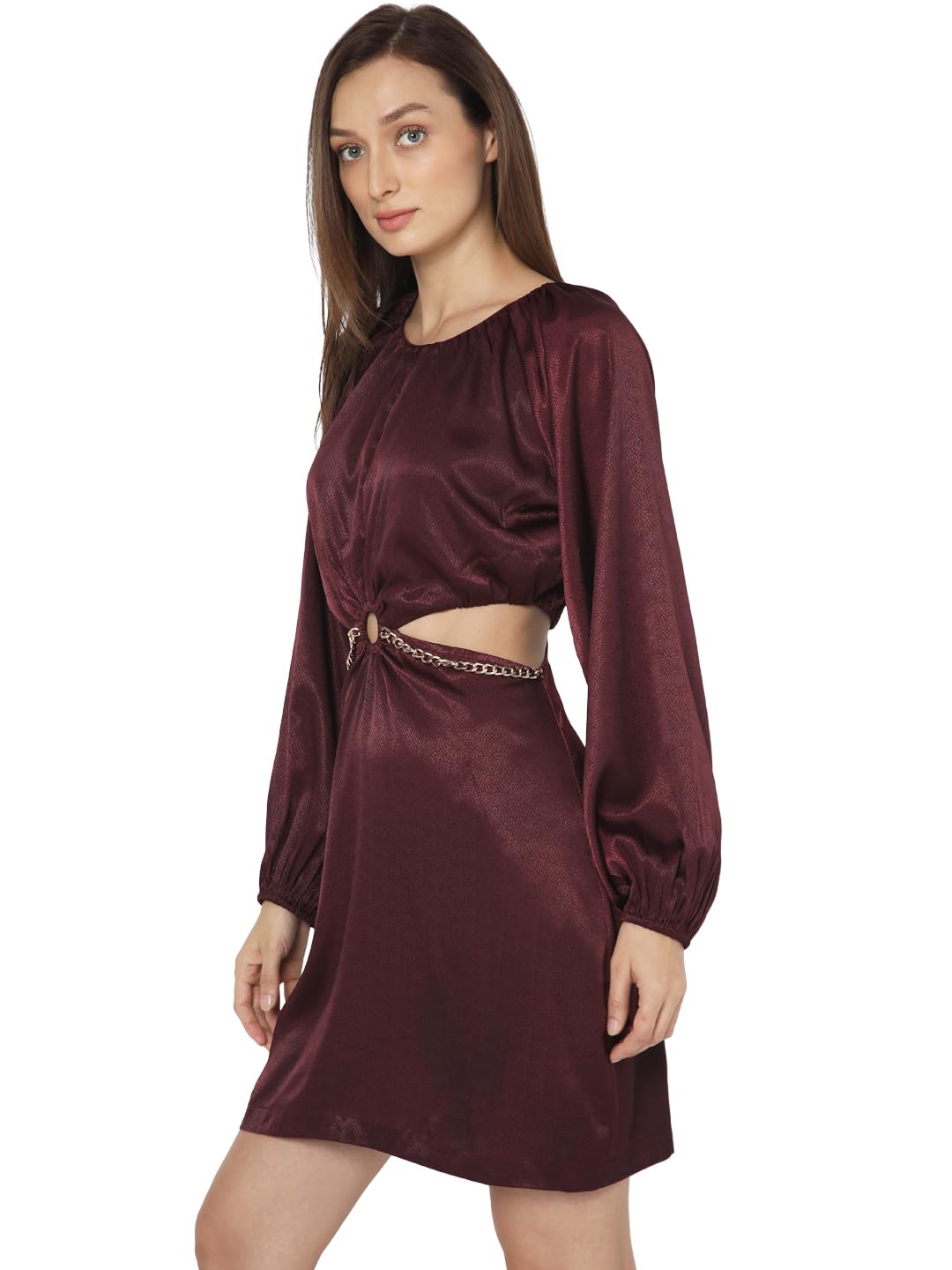 VERO MODA Women's Polyester A-Line Mini Dress (Winetasting) - SaumyasStore