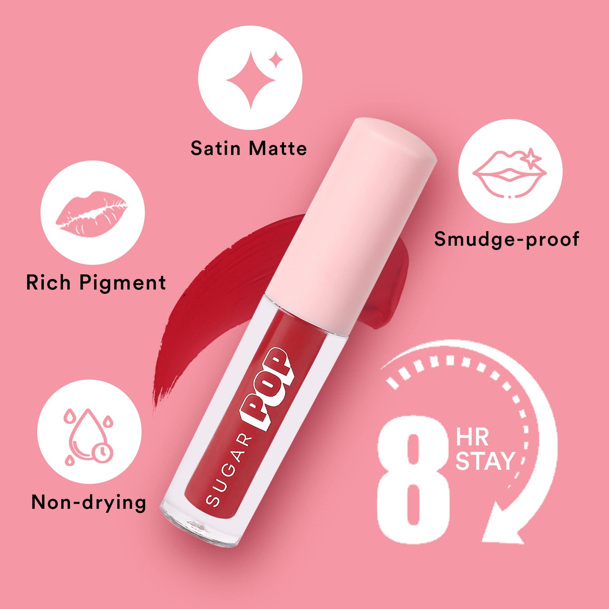 SUGAR POP Matte Lipcolour - 01 Chilli (Cherry Red) – 1.6 ml - Lasts Up to 8 hours l Red Lipstick for Women l Non-Drying, Smudge Proof, Long Lasting - SaumyasStore