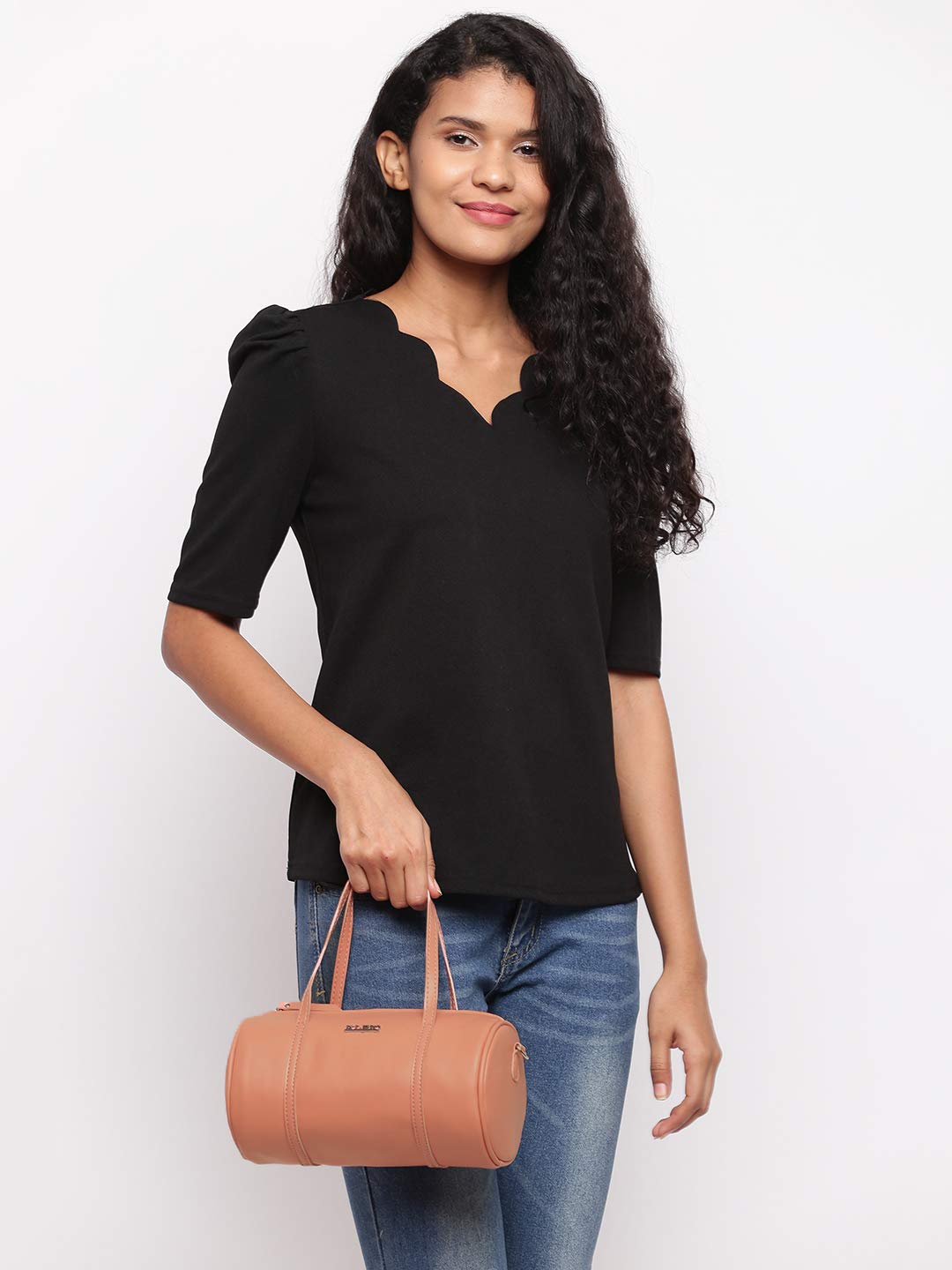 KLEIO Small Round Cross-Body Side Sling Hand Bag for Girls Women (HO8015KL-PE_Peach) - SaumyasStore