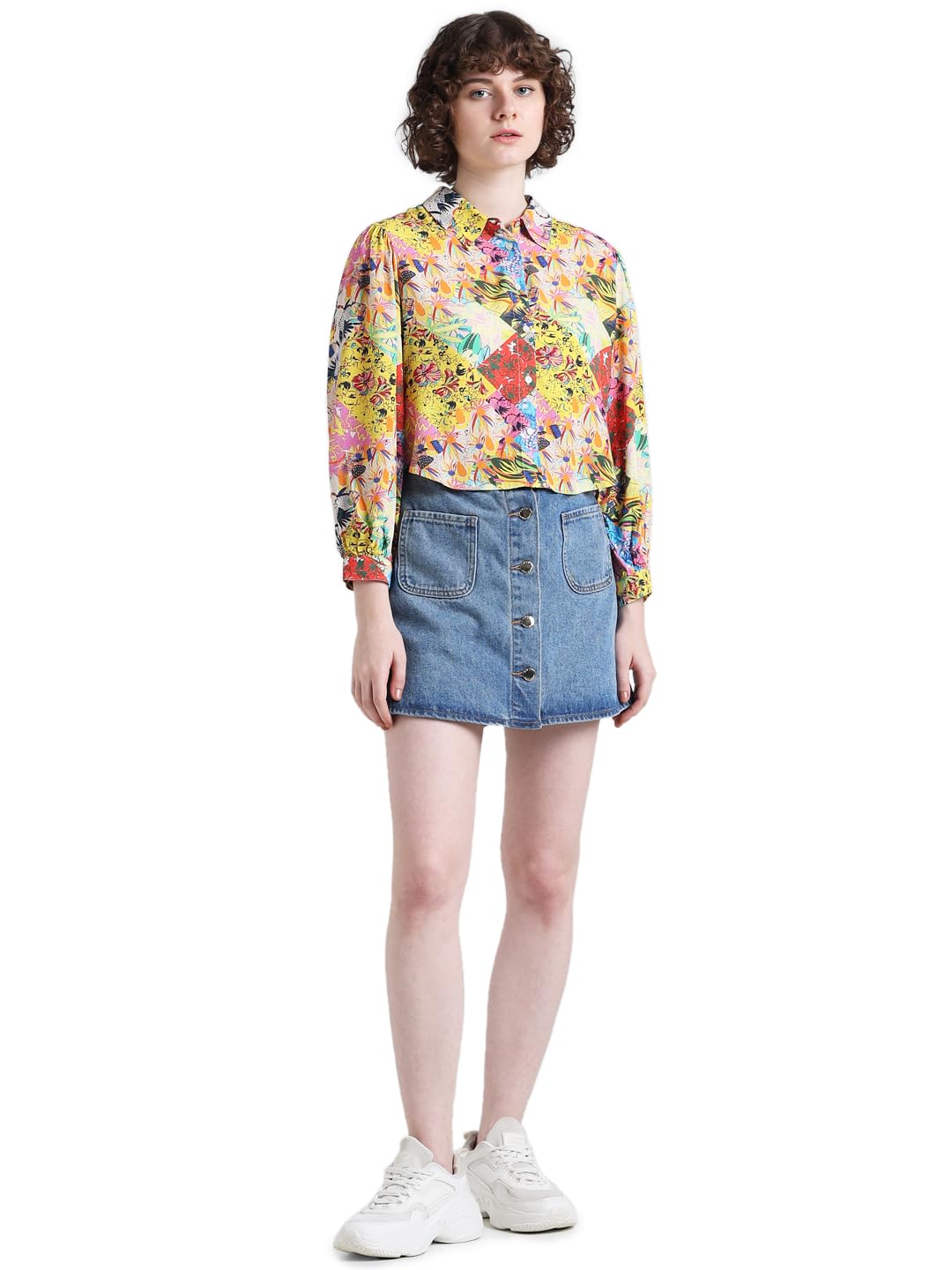 ONLY Women's Floral Relaxed Fit Shirt (15334388- Lemon - SaumyasStore