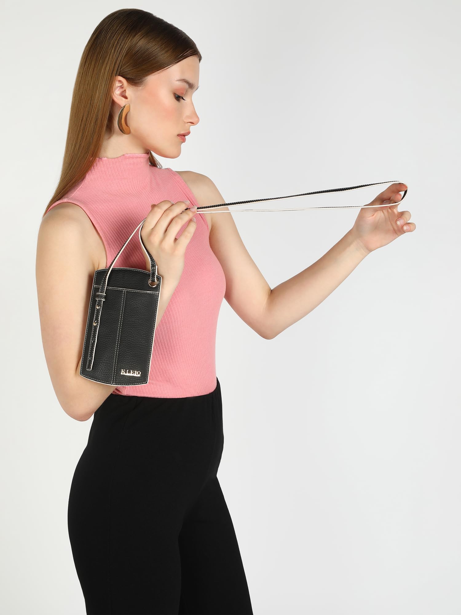 KLEIO Vegan Leather Small & Sleek Mobile Pouch Sling Crossbody Bag with Adjustable Sling and Card Slots for Women & Girls - SaumyasStore