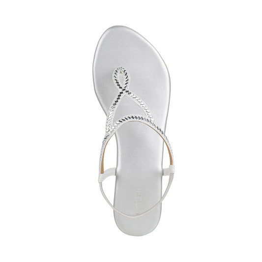 Mochi Women Silver Velvet Comfort & Flat Sandal UK/6 EU/39 (35-4917) - SaumyasStore