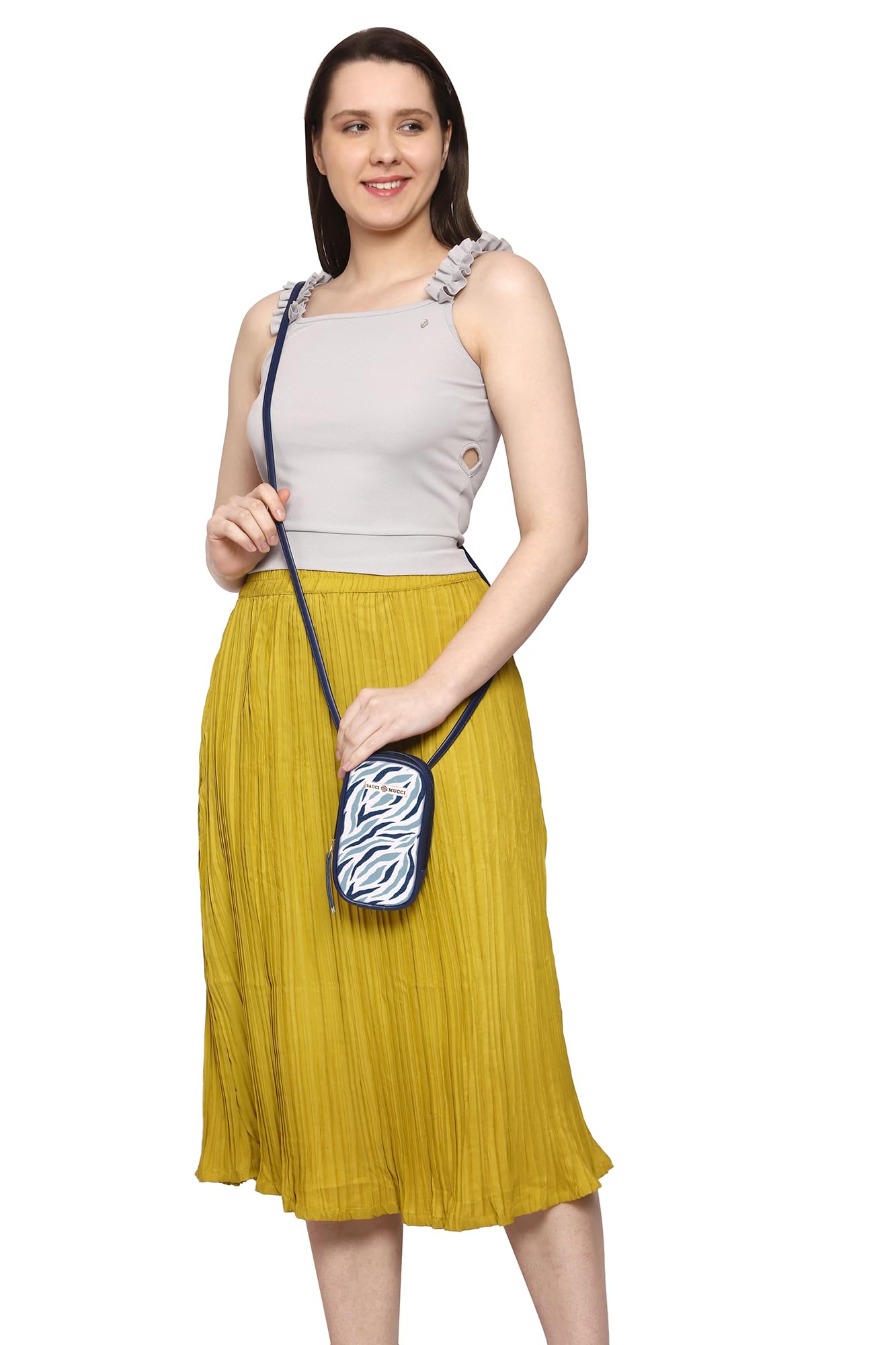 SACCI MUCCI Phone Pouch, Mobile Bag, Women's Wallet Sling Crossbody Bag for Mobile Cell Phone, Crossbody Phone Bag - Wave Botanical (Blue) - SaumyasStore