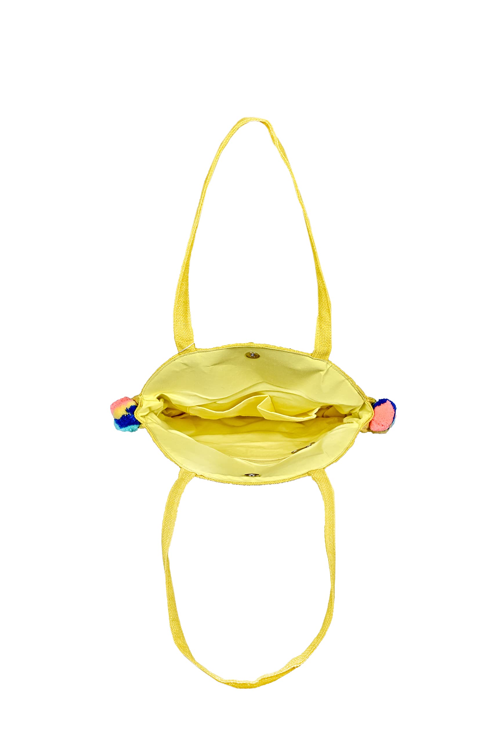 Boho Girl Multicolor Cotton Palm Leaves Jute Round Tote | Boho Beach Bags For Women and Girls - SaumyasStore