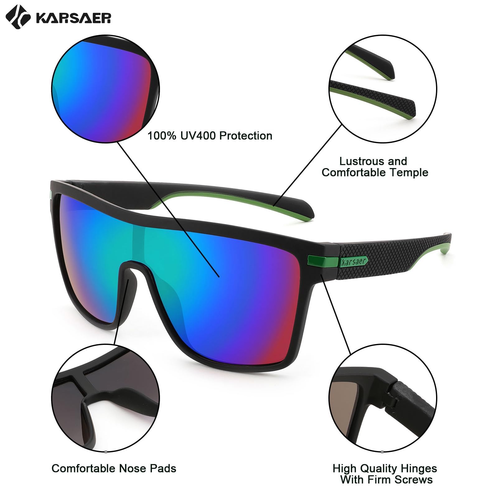 Karsaer Flat Top TR90 Polarized Sports Men Sunglasses Vintage Square Cycling Running Fishing Golf Hiking Sports Glasses - SaumyasStore