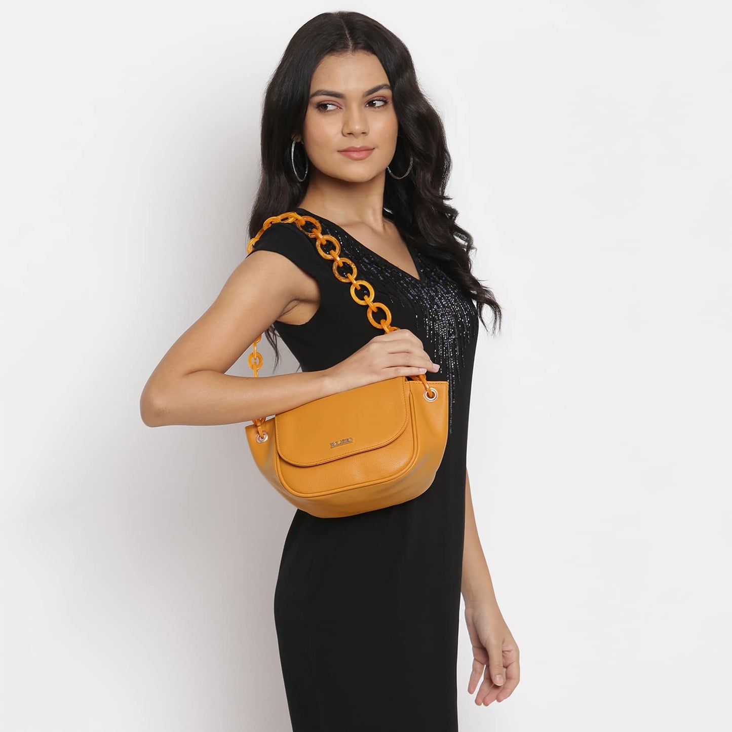 KLEIO Leather Side Sling Bag (Mustard) for Women with Adjustable Shoulder Strap & Magnetic Flap Closure | Short Strap Crossbody Bag for Girls to use Everyday in Formal and Casual Setting - SaumyasStore