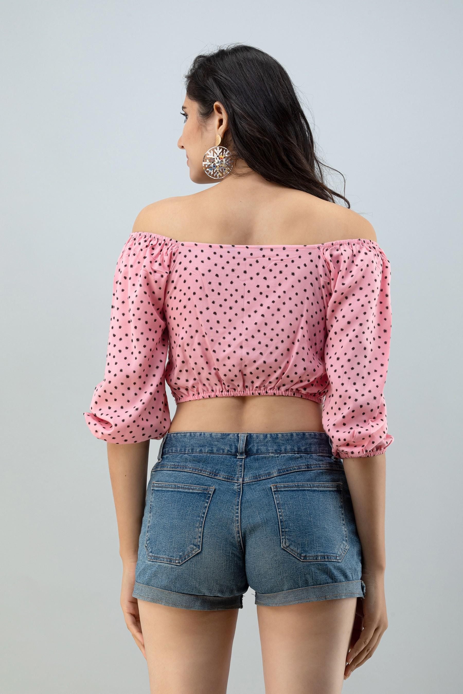 FLAMBOYANT Casual Puff Sleeves Printed Women Pink Top - SaumyasStore