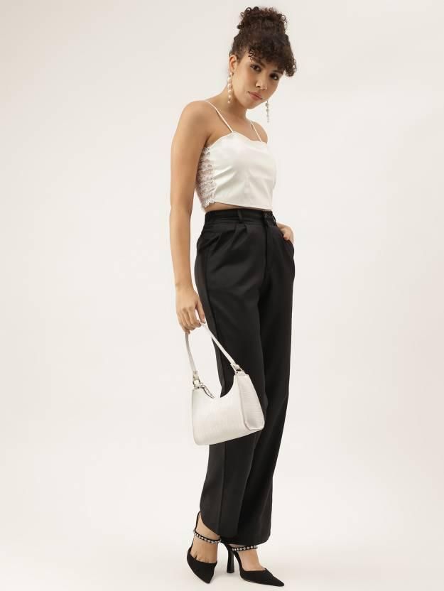 AAHWAN Women's Shoulder Straps Solid Crop Top - SaumyasStore