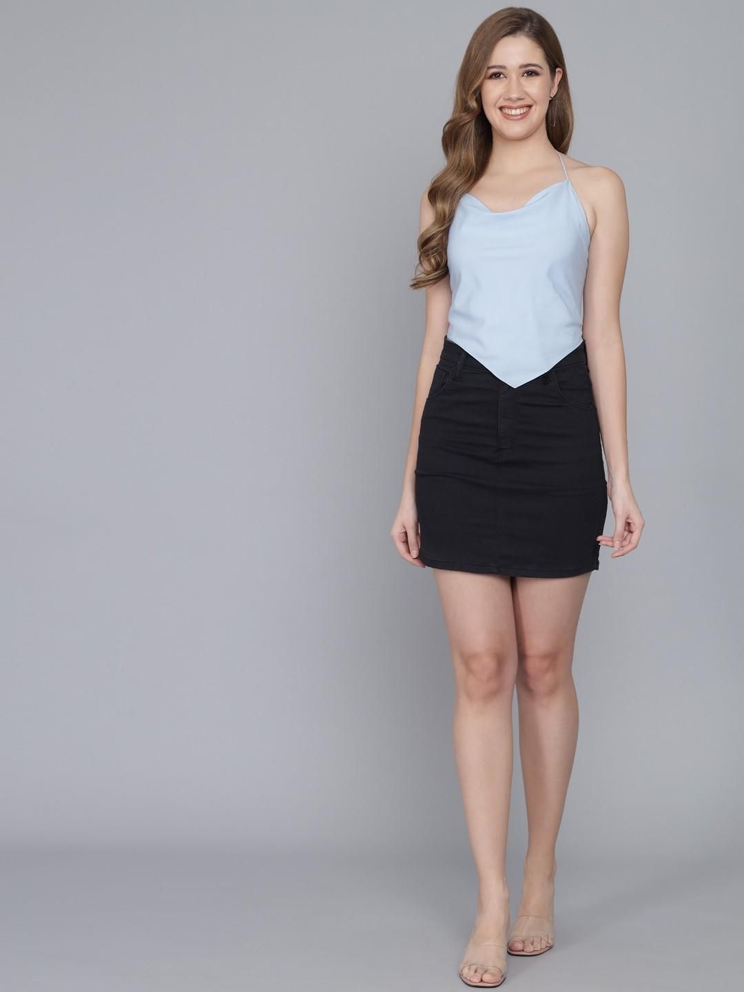 FLAMBOYANT Casual Sleeveless Solid Women Light Blue Top - SaumyasStore