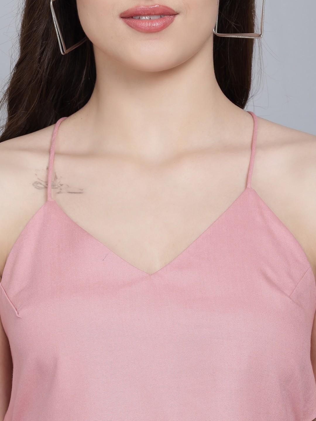 FLAMBOYANT Casual Sleeveless Solid Women Pink Top - SaumyasStore