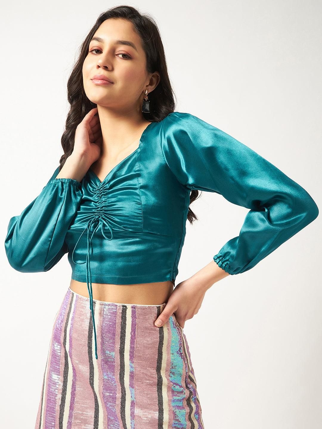 Solid Satin Sweetheart Neck Top For Women's - SaumyasStore