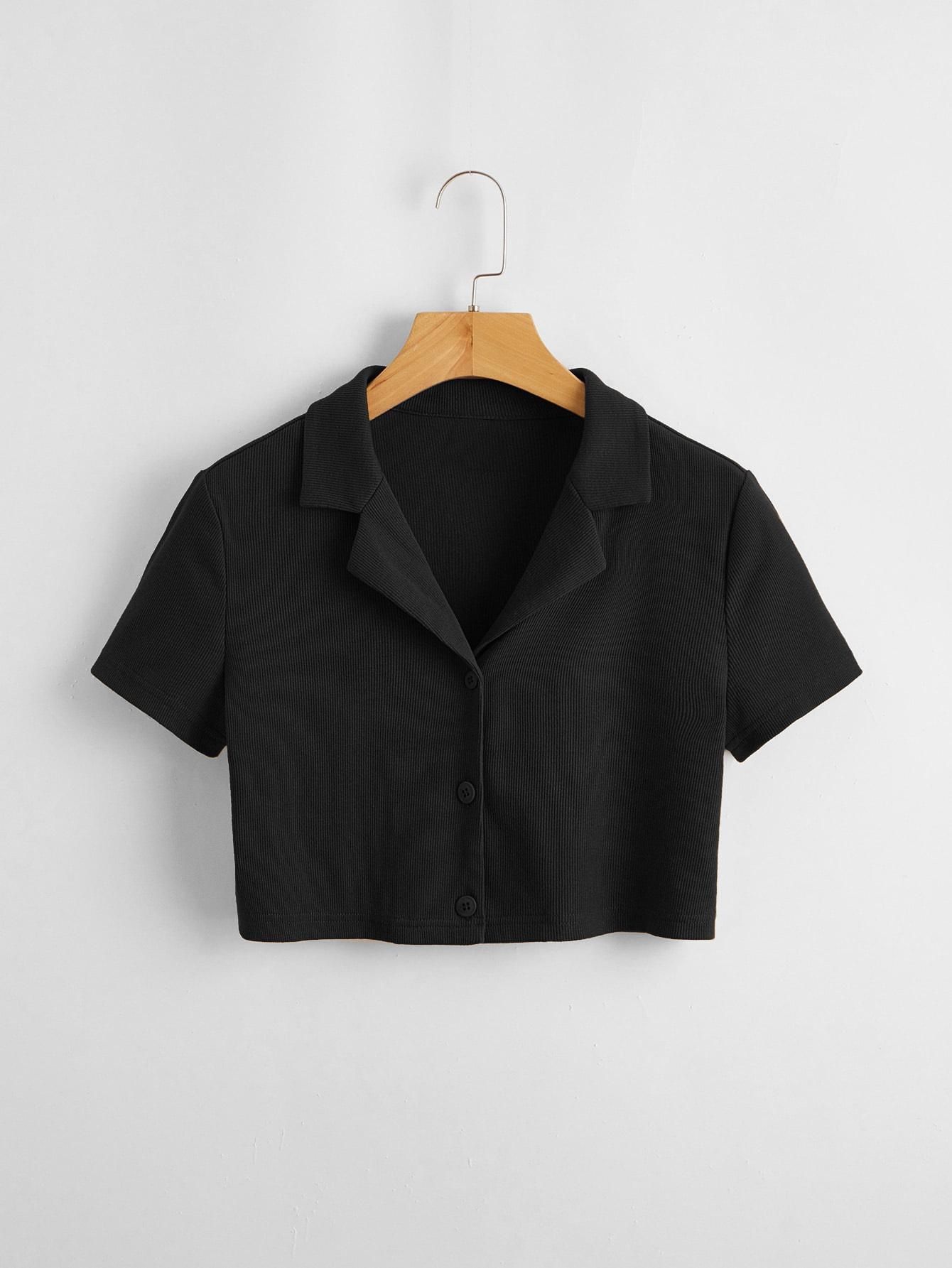 AAHWAN Solid Shirt Style Crop Top For Women's - SaumyasStore