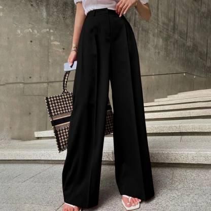 AAHWAN Women's Polyester Solid Flared Trouser - SaumyasStore