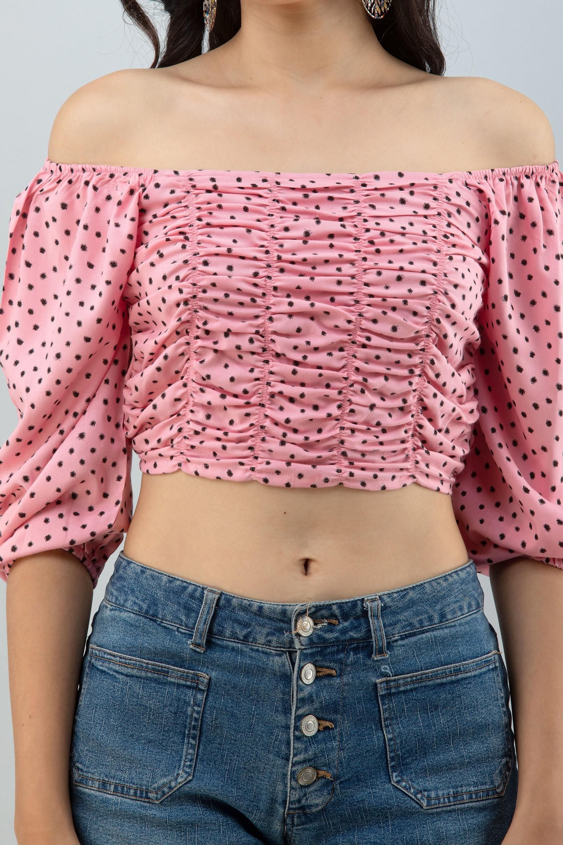 FLAMBOYANT Casual Puff Sleeves Printed Women Pink Top - SaumyasStore