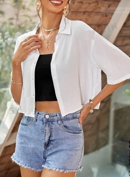 AAHWAN Women's Solid Oversized Cropped Shirt - SaumyasStore