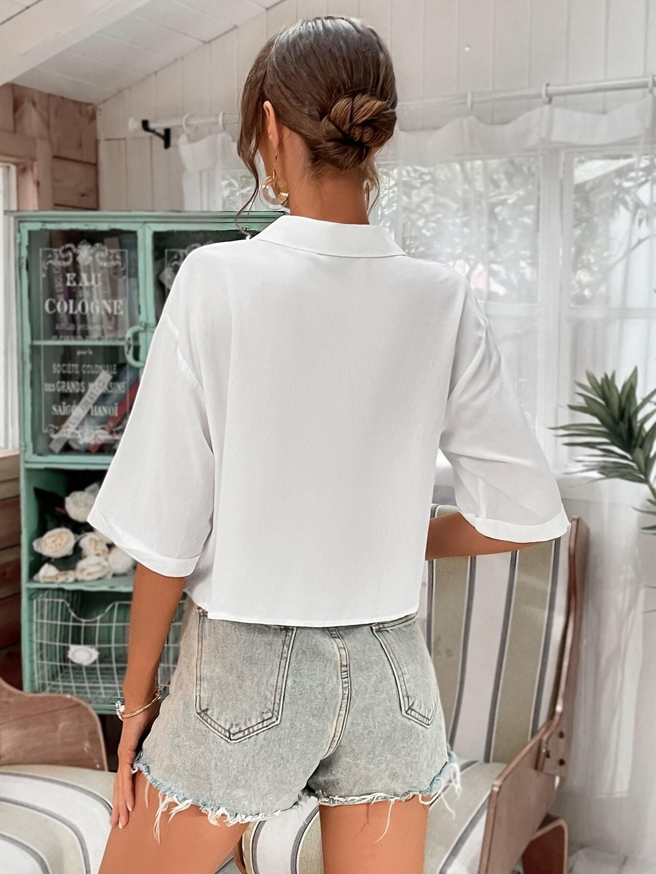 AAHWAN Women's Solid Oversized Cropped Shirt - SaumyasStore