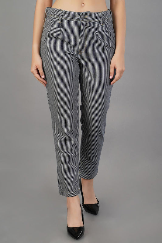 Meghz Women's Cotton Blend Stripe Trouser - SaumyasStore