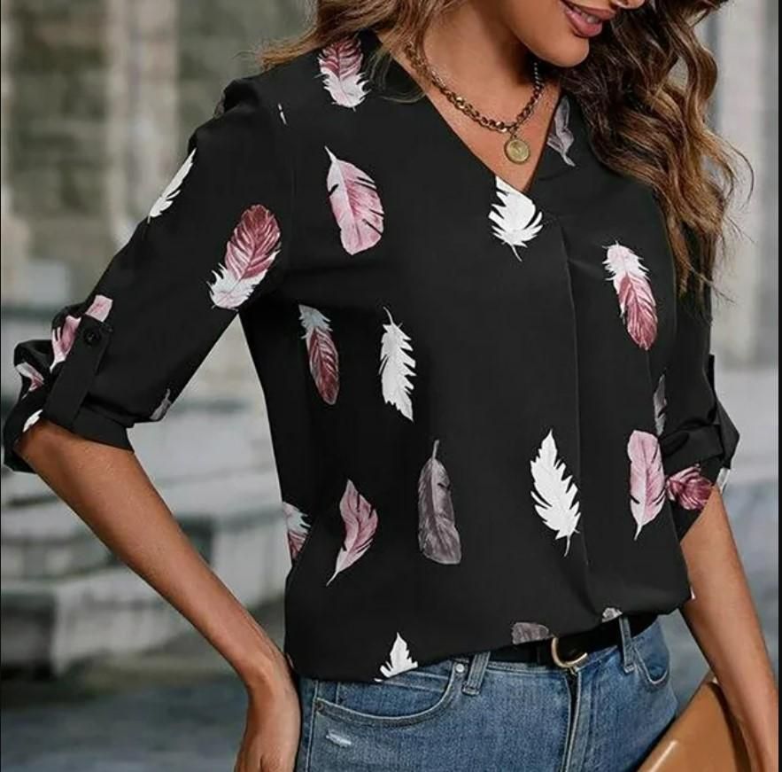 AAHWAN Women's Casual Roll Up Sleeves Printed Top - SaumyasStore