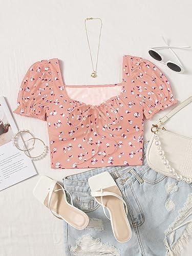 AAHWAN Puff Sleeves Floral Print Crop Top For Women's - SaumyasStore