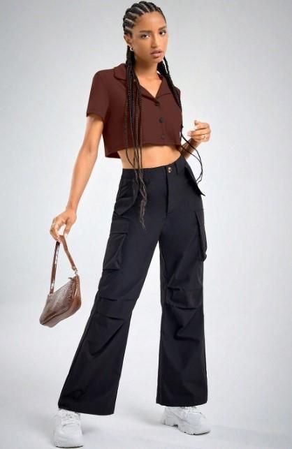 AAHWAN Solid Shirt Style Crop Top For Women's - SaumyasStore