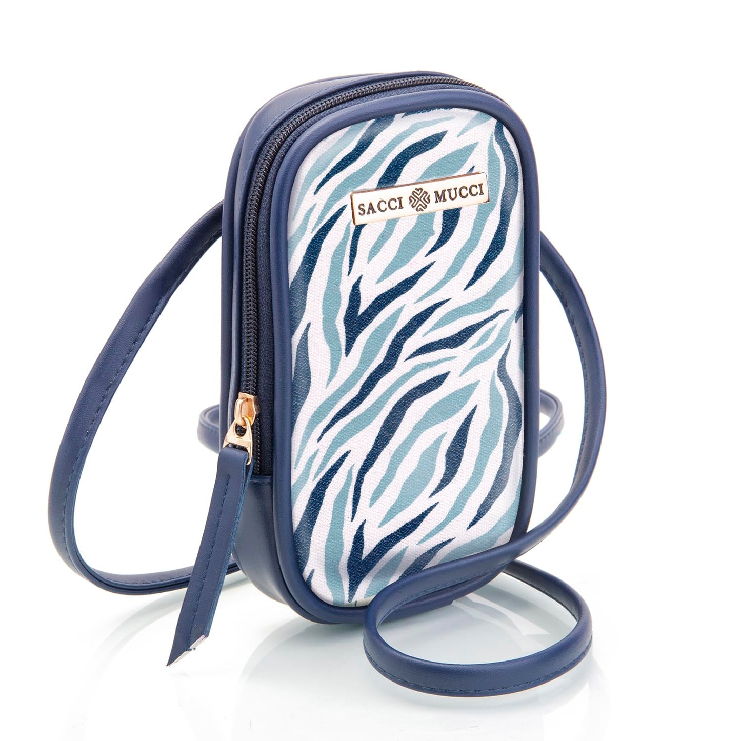 SACCI MUCCI Phone Pouch, Mobile Bag, Women's Wallet Sling Crossbody Bag for Mobile Cell Phone, Crossbody Phone Bag - Wave Botanical (Blue) - SaumyasStore