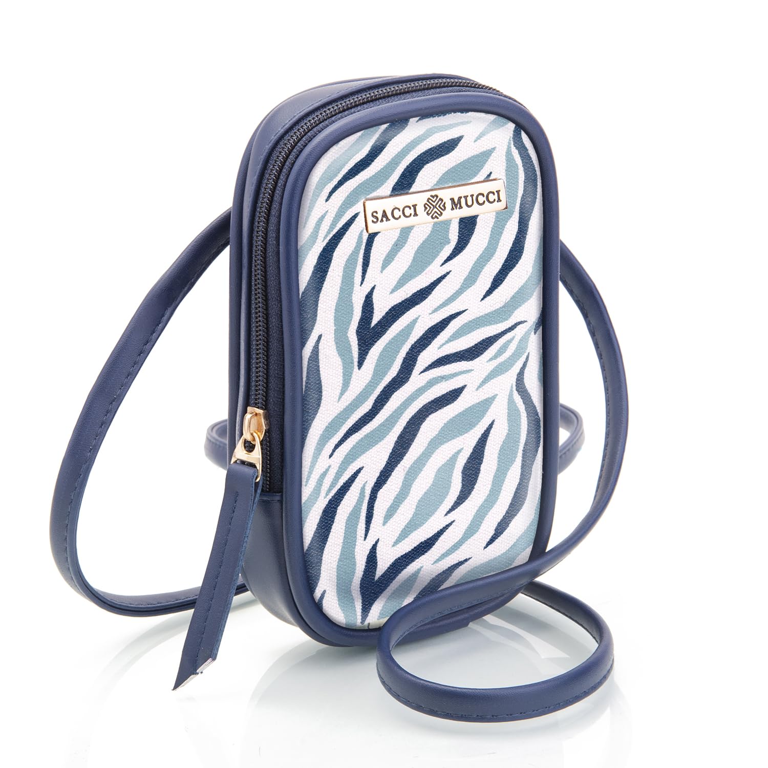 SACCI MUCCI Phone Pouch, Mobile Bag, Women's Wallet Sling Crossbody Bag for Mobile Cell Phone, Crossbody Phone Bag - Wave Botanical (Blue) - SaumyasStore