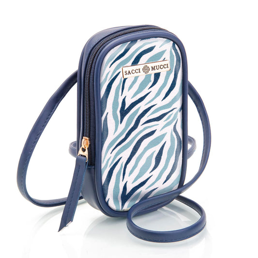SACCI MUCCI Phone Pouch, Mobile Bag, Women's Wallet Sling Crossbody Bag for Mobile Cell Phone, Crossbody Phone Bag - Wave Botanical (Blue) - SaumyasStore