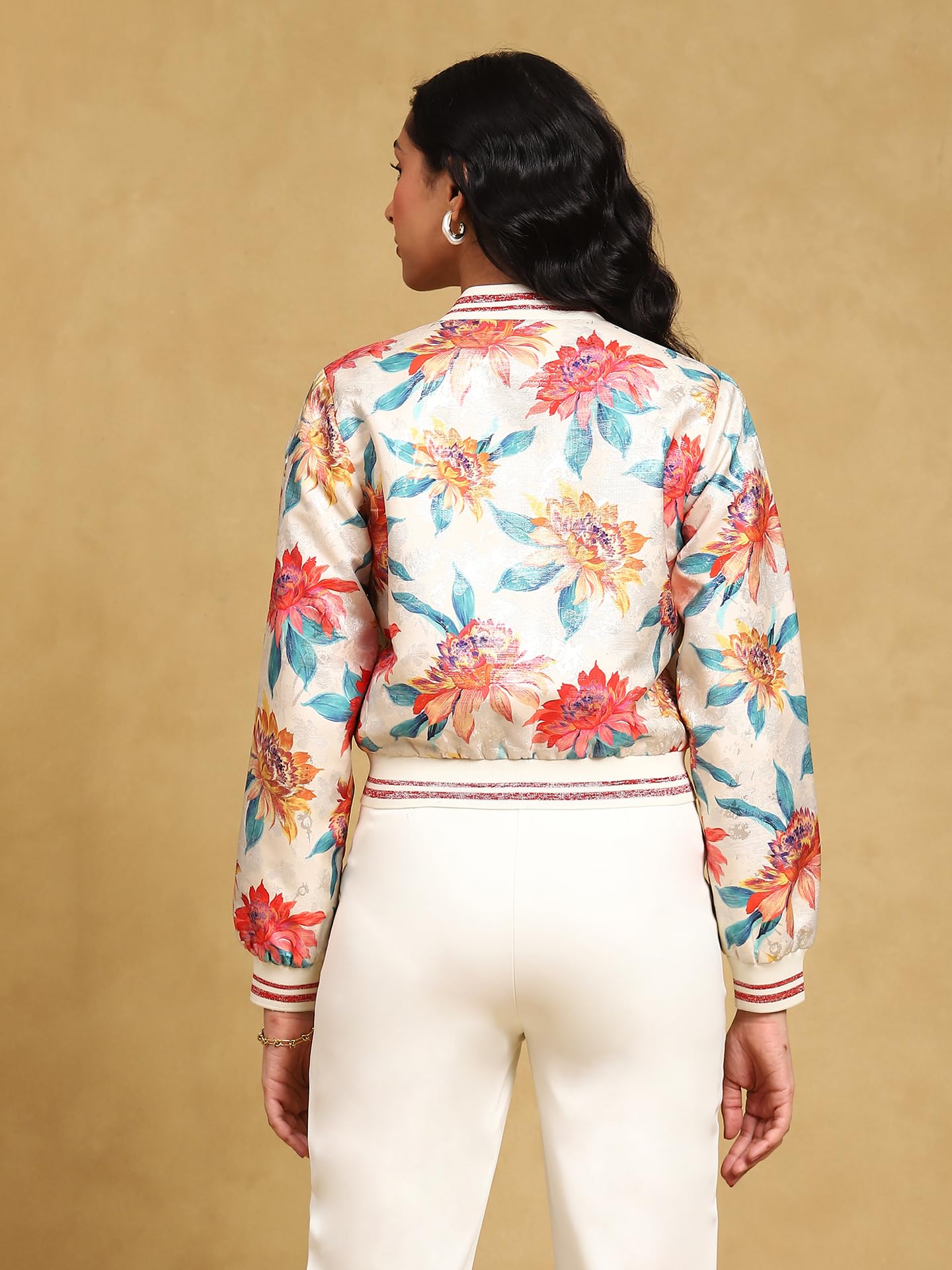 Label RITU KUMAR White Floral Jacquard Jacket - SaumyasStore