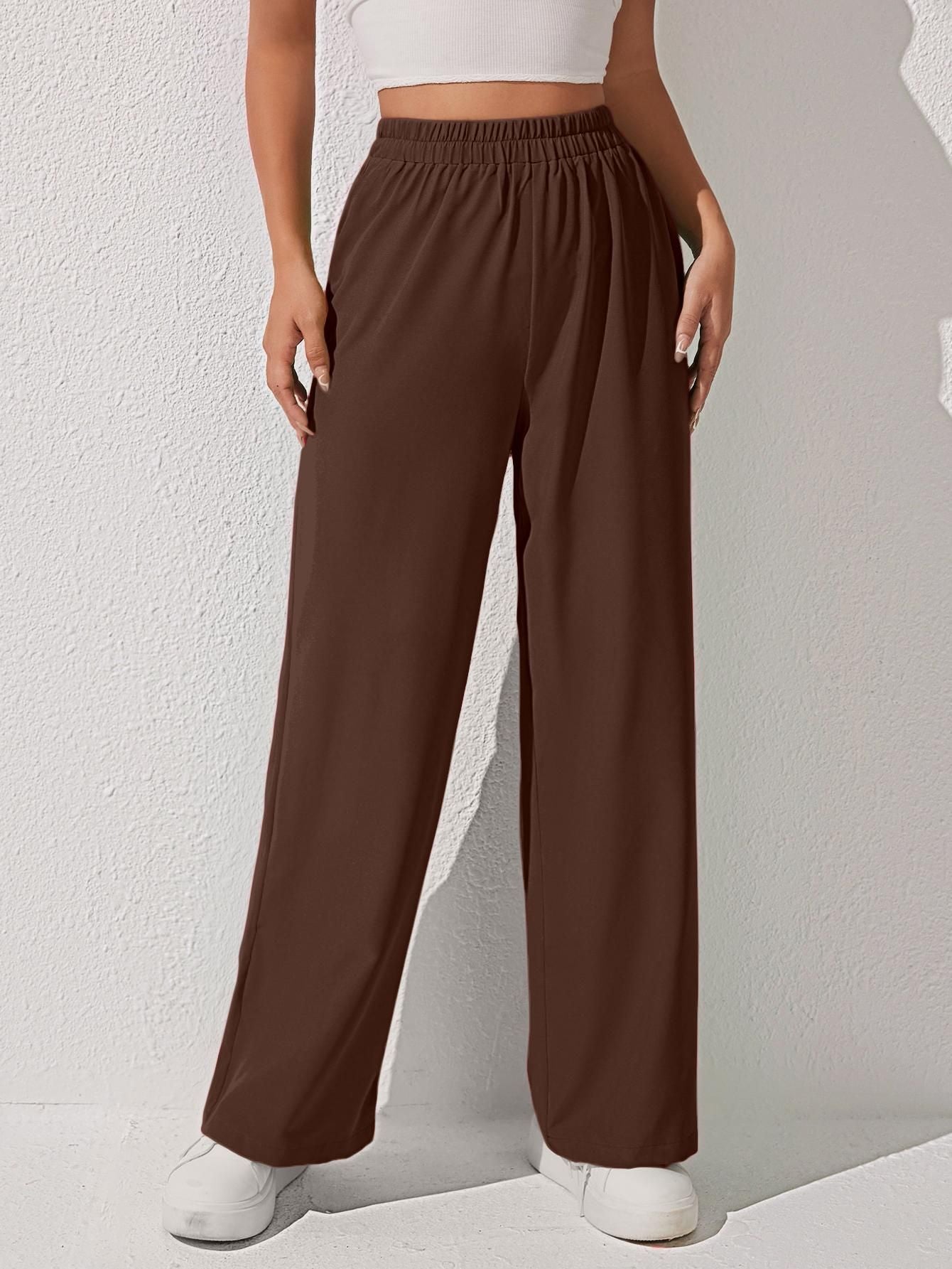 AAHWAN Women's Solid Loose Fit High-Rise Palazzo - SaumyasStore