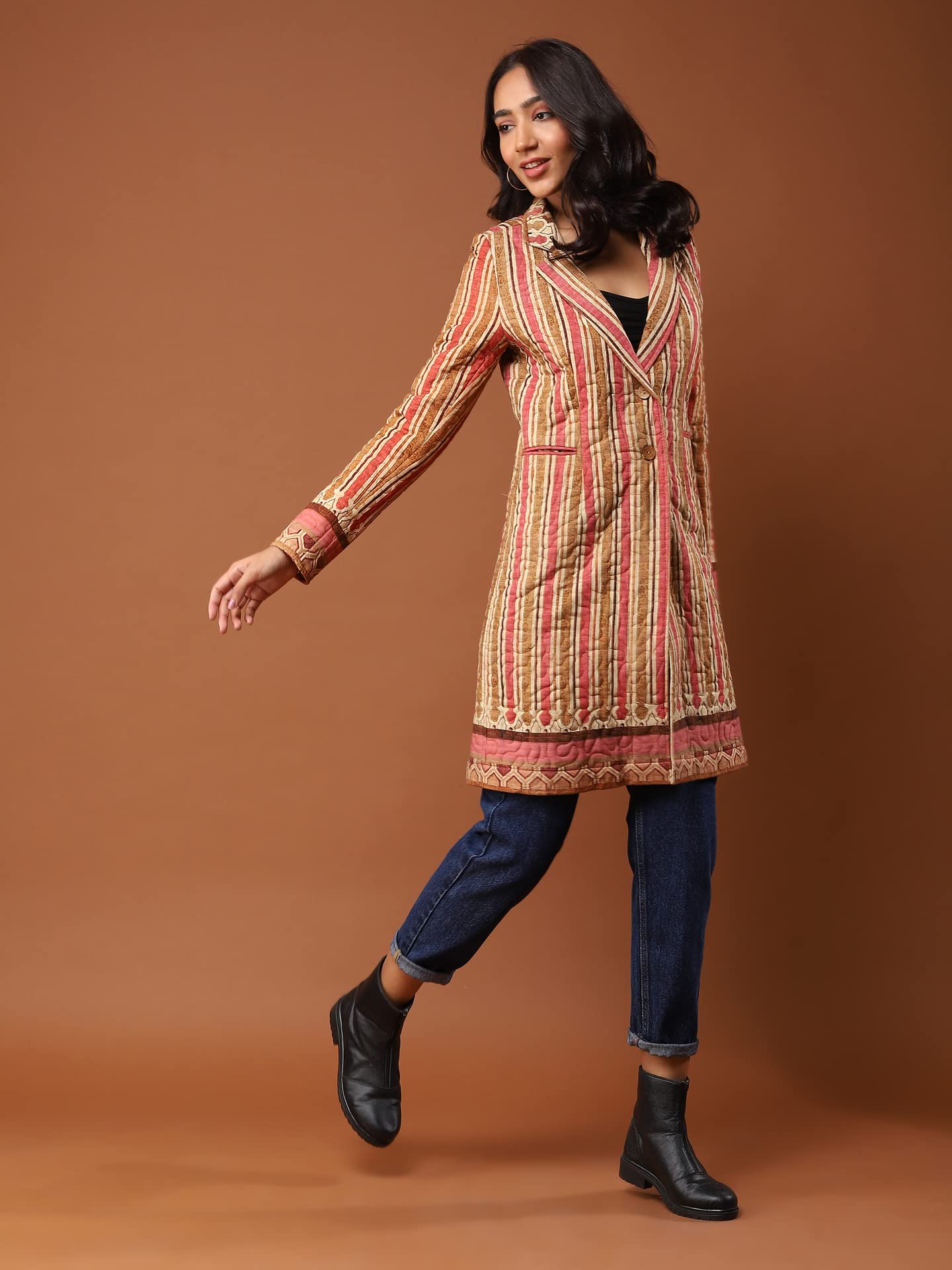 Aarke Ritu Kumar Brown Striped Trench Coat - SaumyasStore