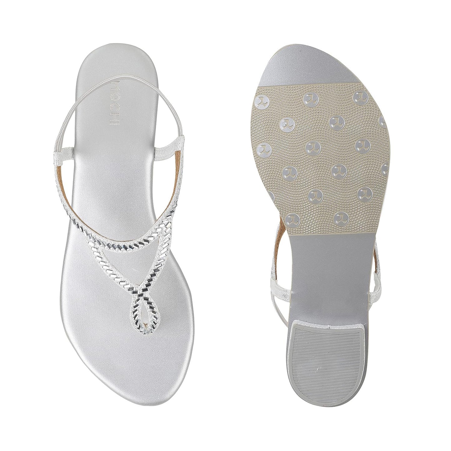 Mochi Women Silver Velvet Comfort & Flat Sandal UK/6 EU/39 (35-4917) - SaumyasStore