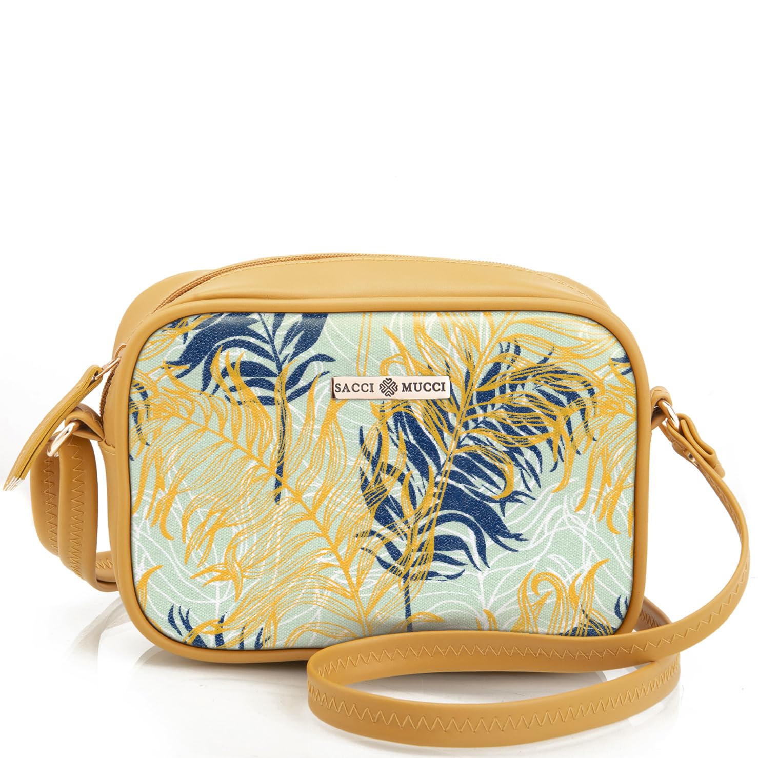 SACCI MUCCI Stylish Box Sling Bag for girls | Side Purse for Women Stylish Latest | Cross Body Sling Box Bags for Girls - Botanical (Mustard) - SaumyasStore
