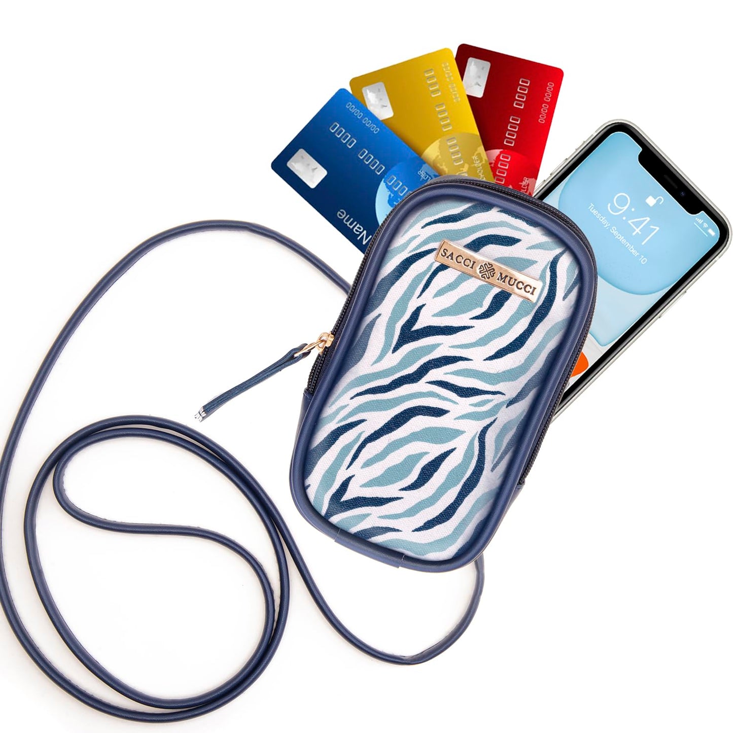 SACCI MUCCI Phone Pouch, Mobile Bag, Women's Wallet Sling Crossbody Bag for Mobile Cell Phone, Crossbody Phone Bag - Wave Botanical (Blue) - SaumyasStore