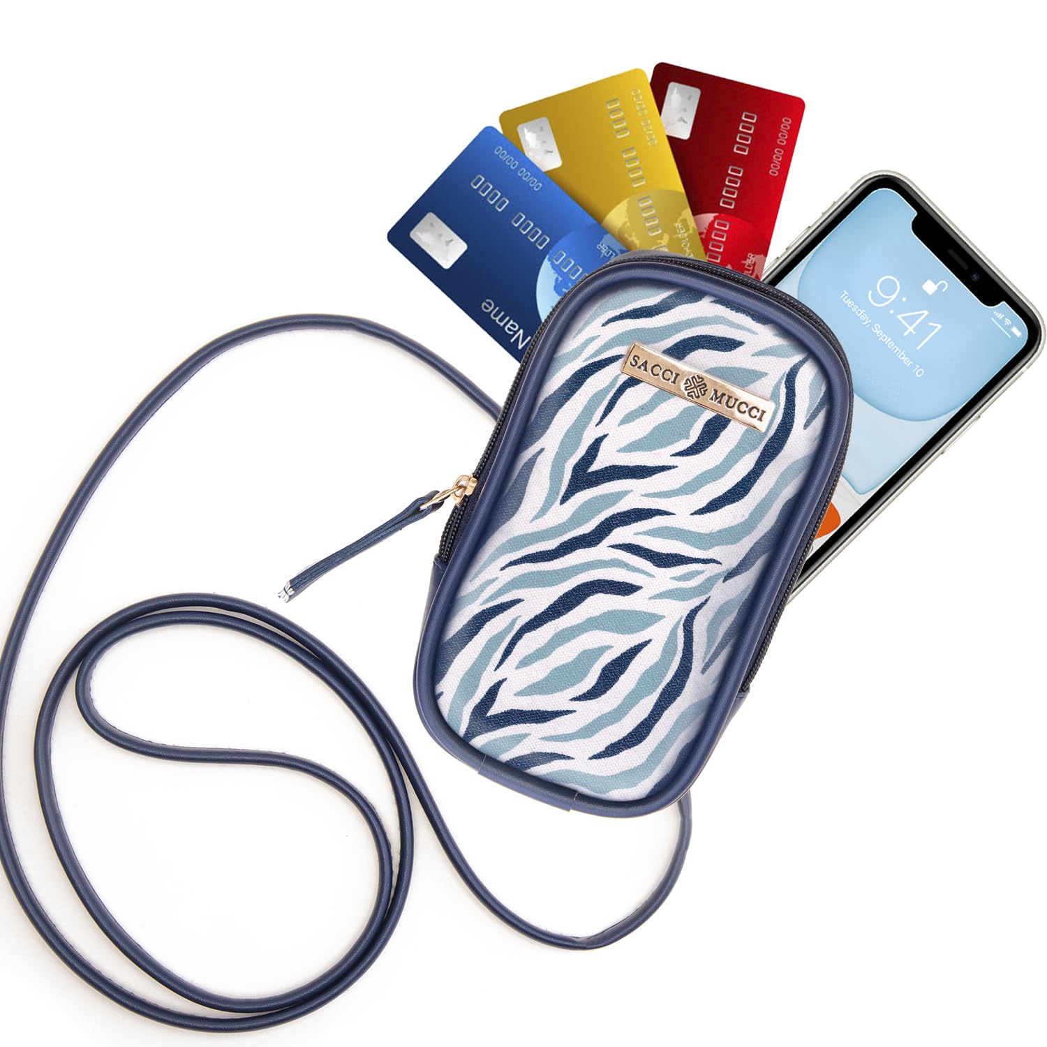 SACCI MUCCI Phone Pouch, Mobile Bag, Women's Wallet Sling Crossbody Bag for Mobile Cell Phone, Crossbody Phone Bag - Wave Botanical (Blue) - SaumyasStore