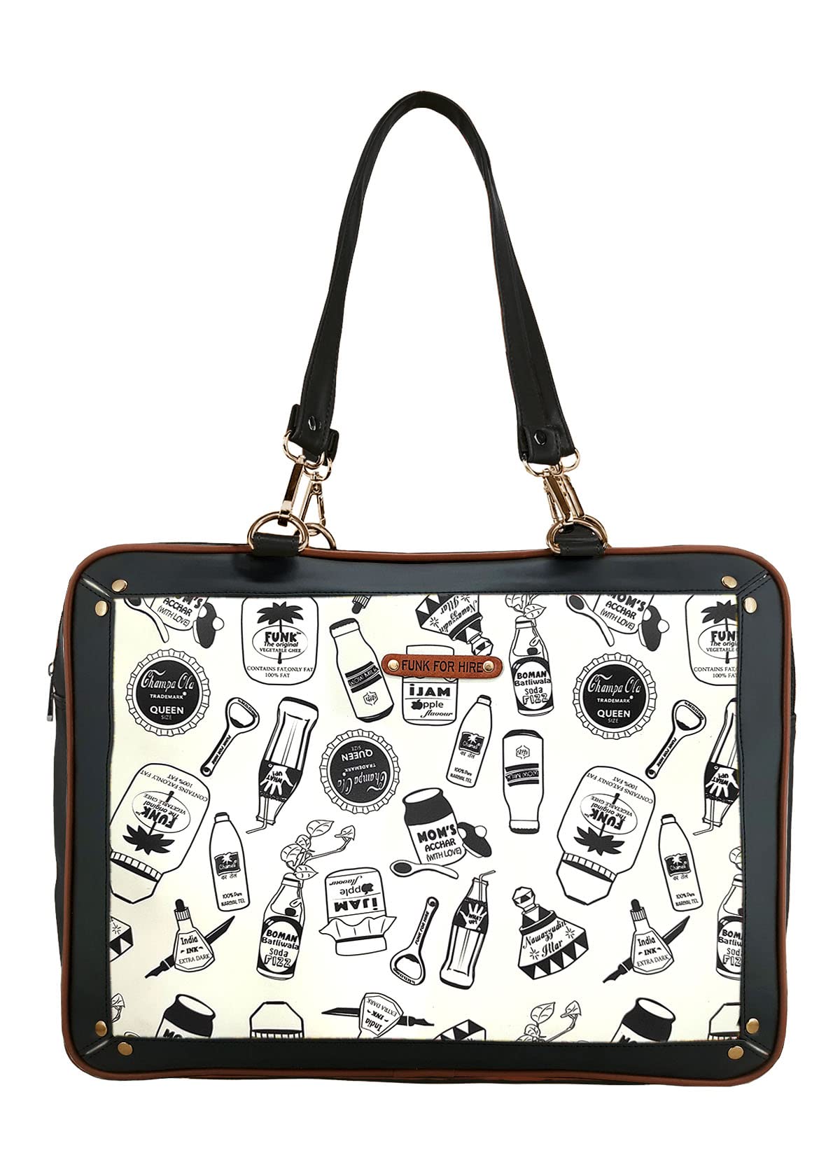 Funk For Hire Unisex-Adult Leatherette Printed 2 In 1 Backpack Shoulder Bag Handbag Fit Upto 15.6" Laptop Size - Black And White - SaumyasStore